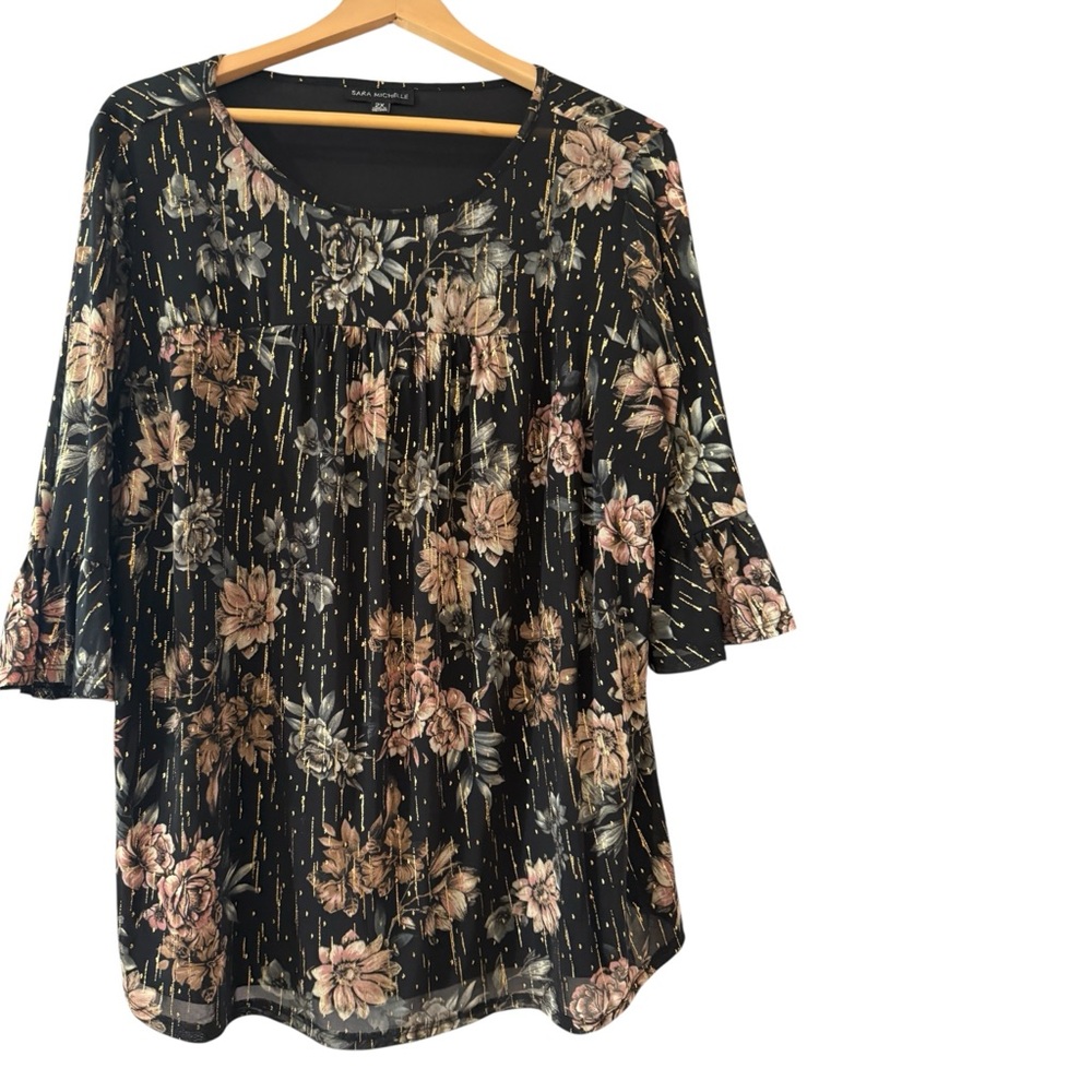Sara Michelle Black and Orange Bell Sleeve Blouse
